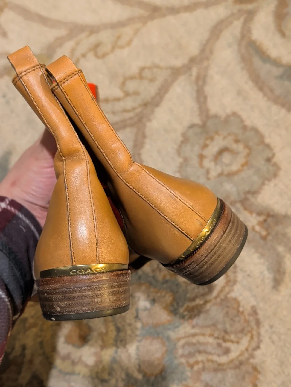 Coach Lucia Colorblock Tan Leather Chelsea Boots with Red Elastic Panels - Picture 2 of 8